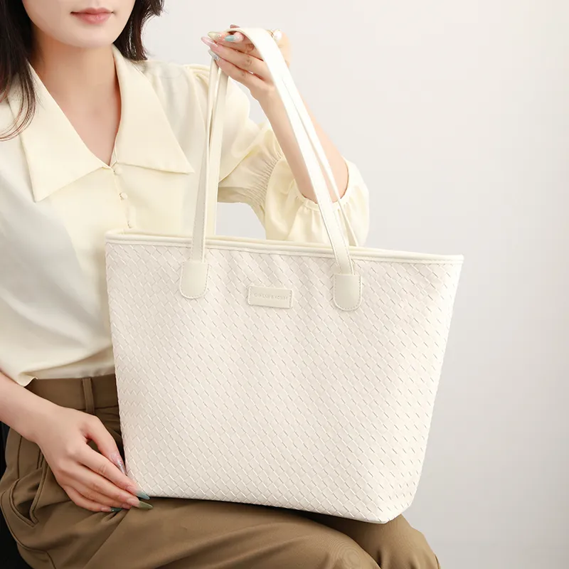 H YXIANG Synthetic Leather Tote Handbag, Shoulder Bag Women's Ecru-5