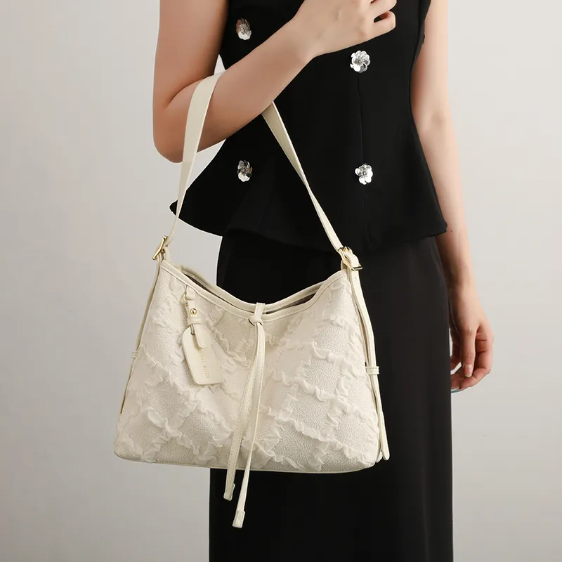 H YXIANG Microfiber Synthetic Leather Tote Bag, Shoulder Bag Women's Ecru-3