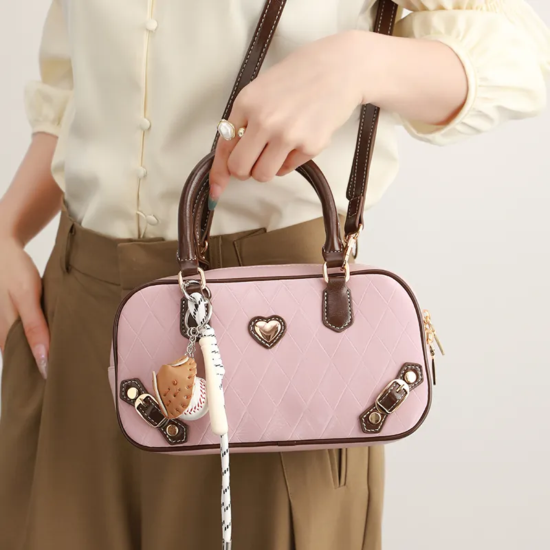 H YXIANG Microfiber Synthetic Leather Crossbody One Shoulder Handbag Women's Pink-3