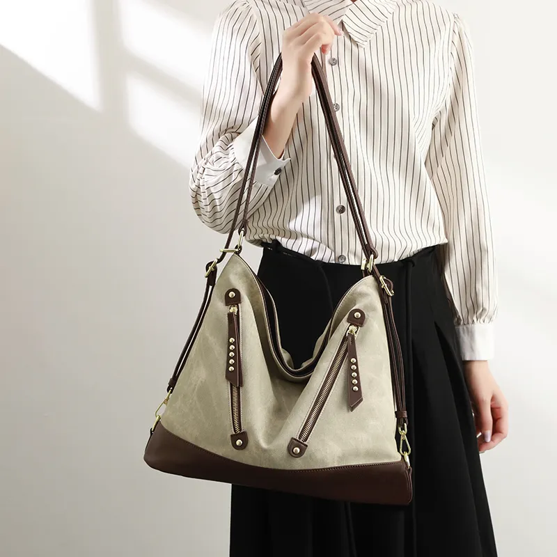 H YXIANG Microfiber Synthetic Leather Shoulder Bag Women's Green-5