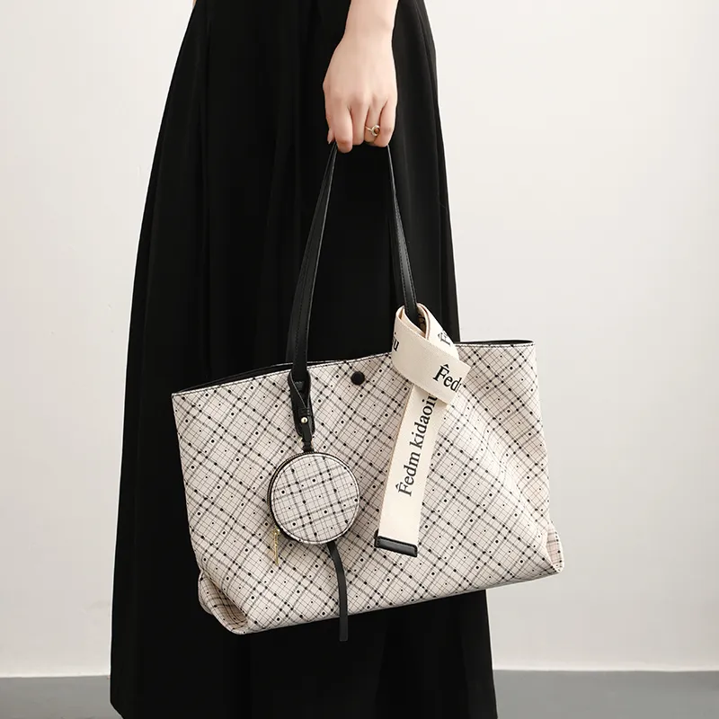 H YXIANG Microfiber Synthetic Leather Tote Bag, Shoulder Bag Women's Ecru-4