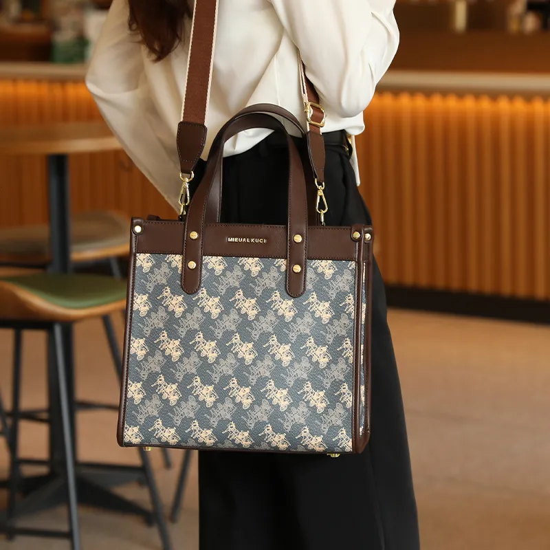 H YXIANG Microfiber Synthetic Leather Tote Bag Shopping Bag Handbag Women's Blue-7