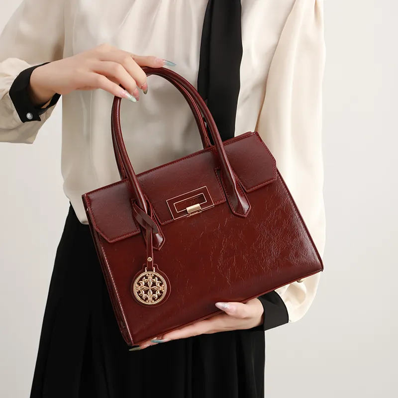 H YXIANG Microfiber Synthetic Leather One Shoulder Handbag Women's Burgundy-4