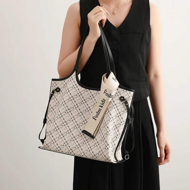 H YXIANG Microfiber Synthetic Leather Tote Bag, Shoulder Bag Women's Ecru-5