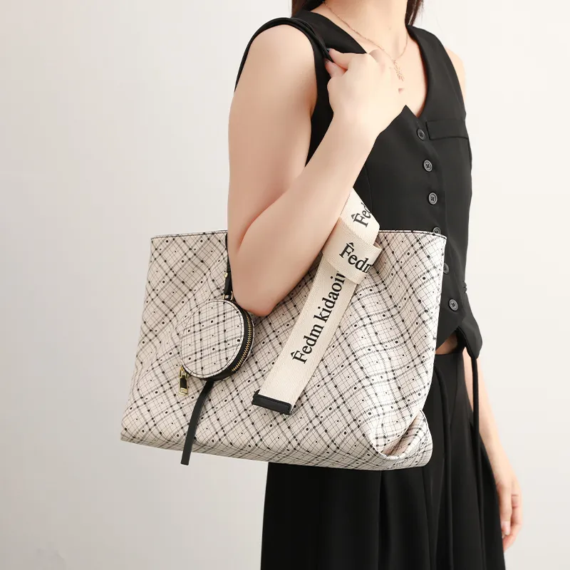 H YXIANG Microfiber Synthetic Leather Tote Bag, Shoulder Bag Women's Ecru-6