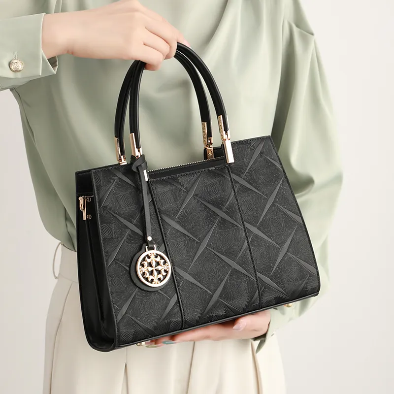 H YXIANG Microfiber Synthetic Leather Handbag Women's Black-3