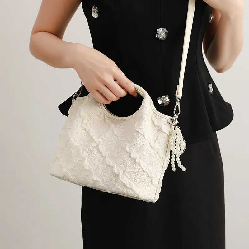 H YXIANG Microfiber Synthetic Leather Handbag Women's Ecru-3
