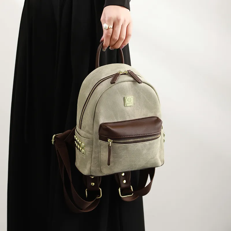 H YXIANG Microfiber Synthetic Leather Backpack Women's Green-7