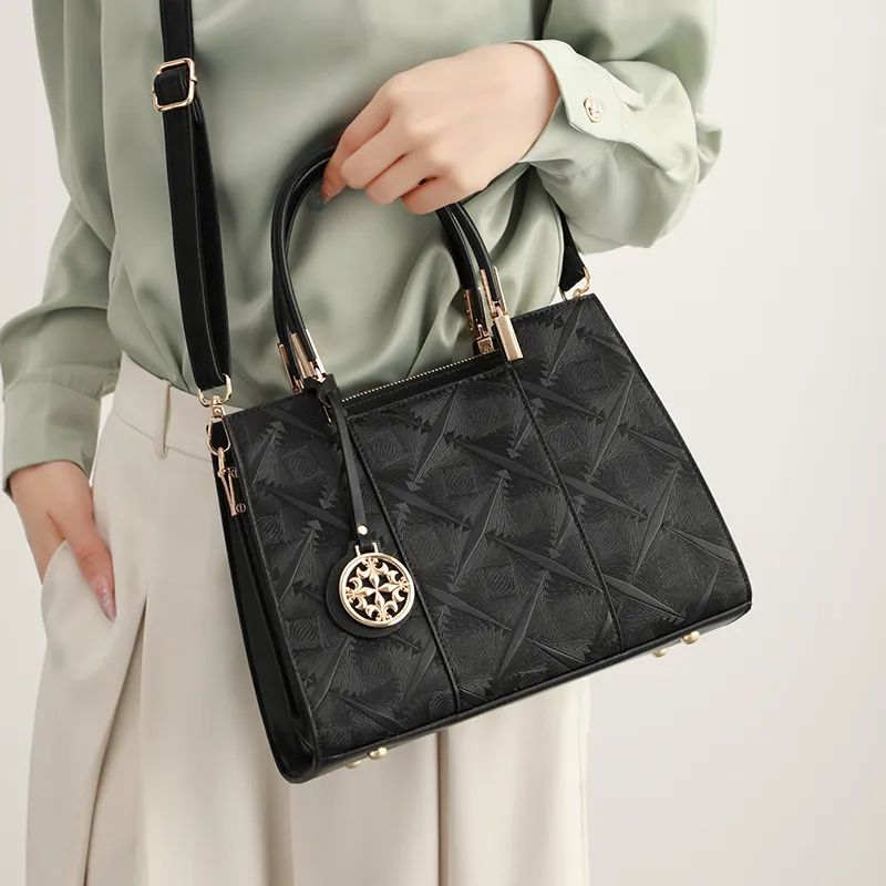 H YXIANG Microfiber Synthetic Leather Handbag Women's Black-1