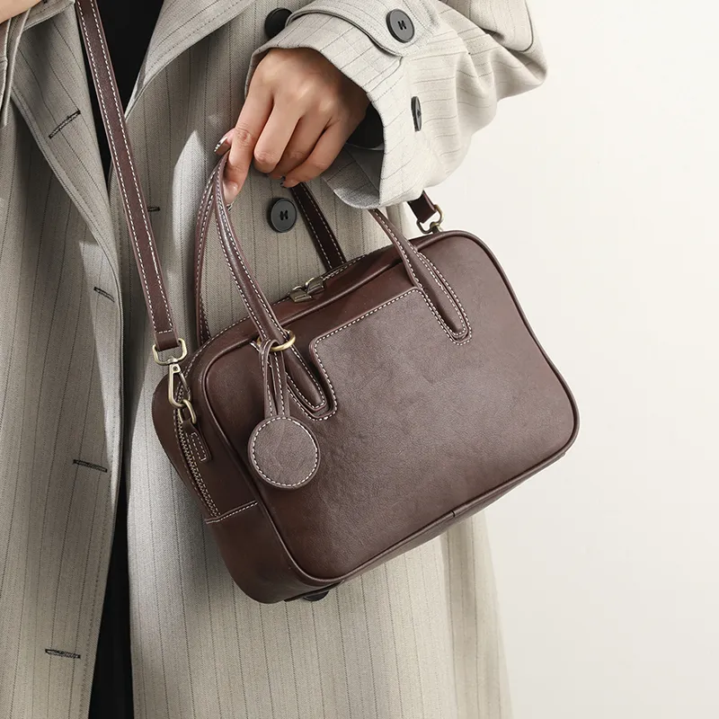 H YXIANG Microfiber Synthetic Leather Bowling Bag, Handbag Women's Dark Coffee/Black-5