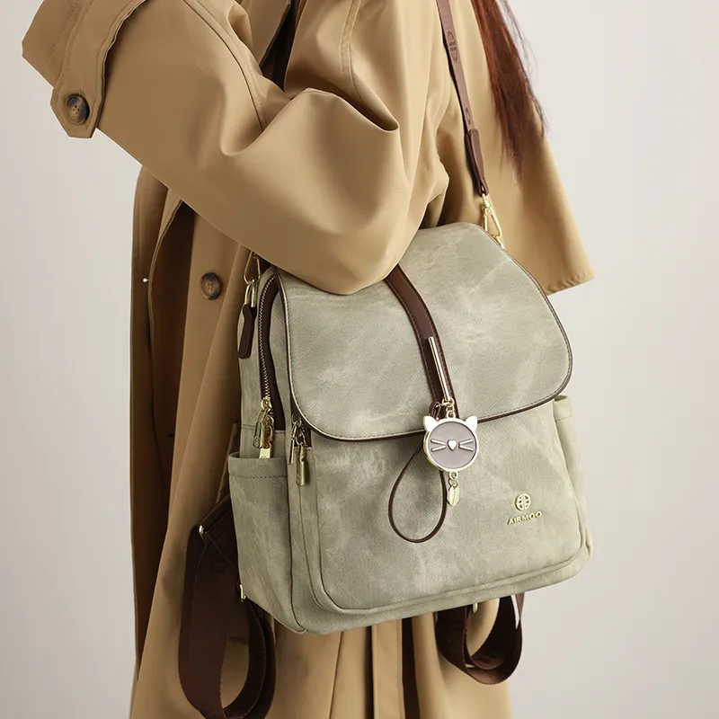 H YXIANG Microfiber Synthetic Leather Backpack Women's Green-7