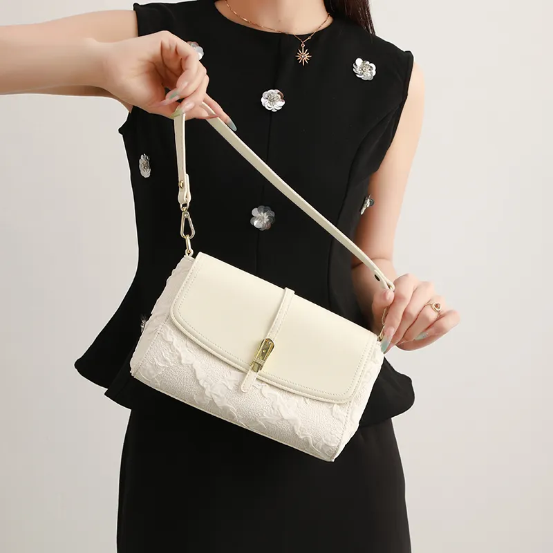 H YXIANG Microfiber Synthetic Leather Crossbody Bag, Shoulder Bag Women's Ecru-6