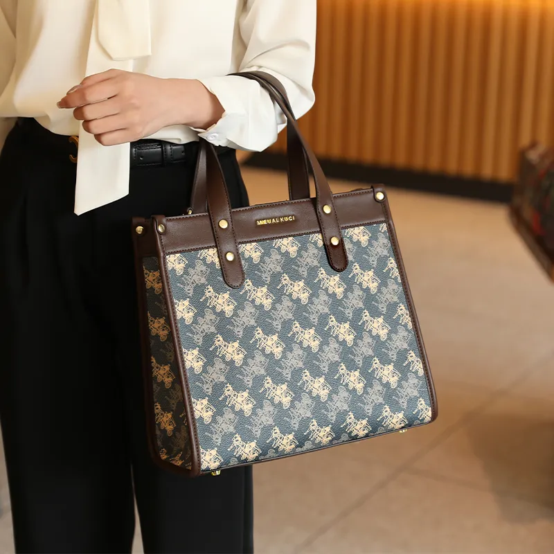 H YXIANG Microfiber Synthetic Leather Tote Bag Shopping Bag Handbag Women's Blue-6
