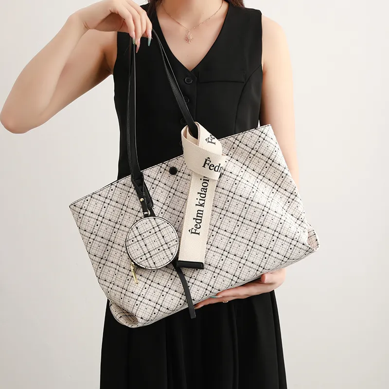 H YXIANG Microfiber Synthetic Leather Tote Bag, Shoulder Bag Women's Ecru-3