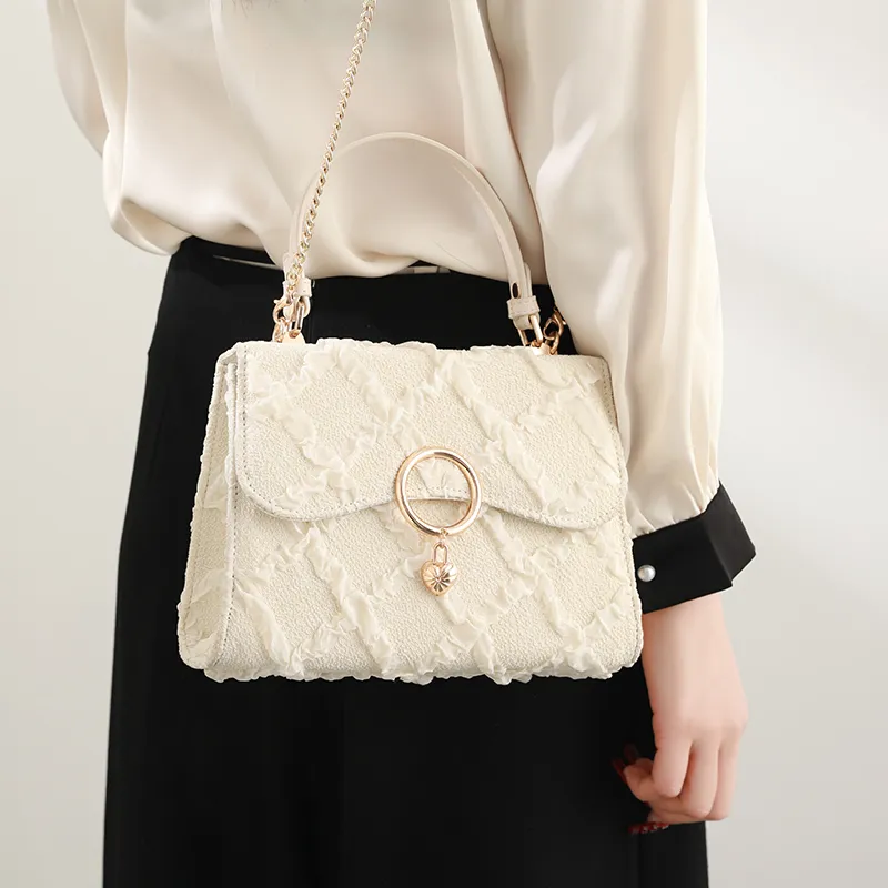 H YXIANG Microfiber Synthetic Leather Handbag Women's Ecru-3