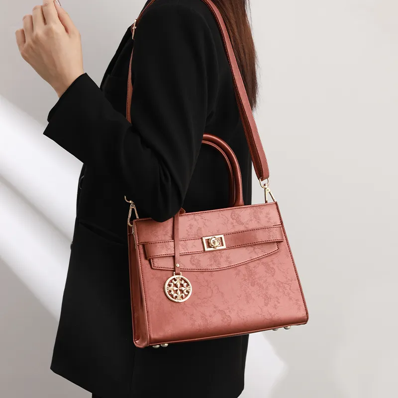 H YXIANG Microfiber Synthetic Leather Handbag Women's Brown Red-5