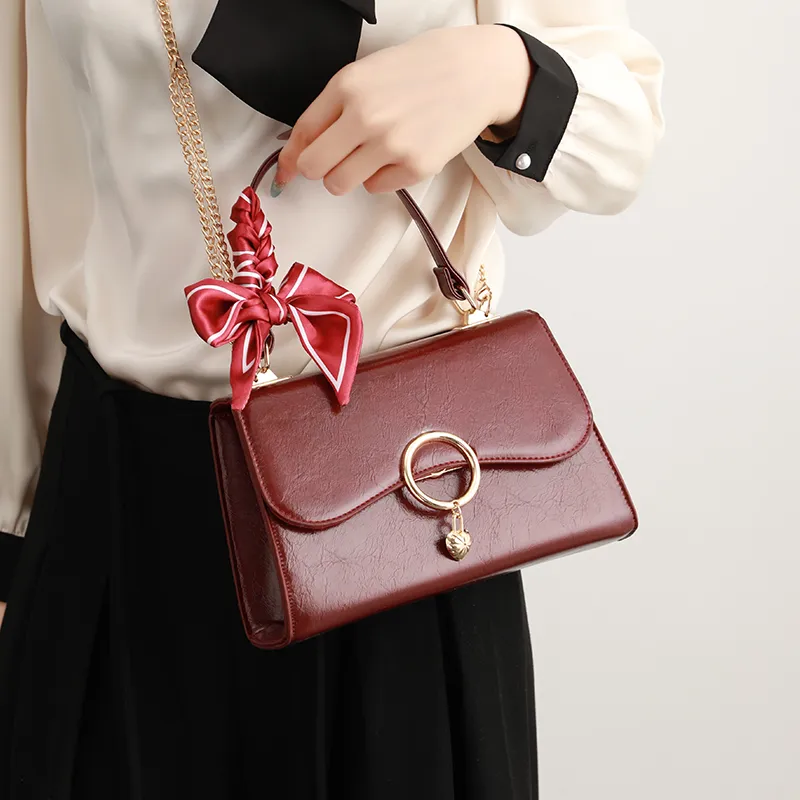 H YXIANG Microfiber Synthetic Leather One Shoulder Handbag Women's Red-7