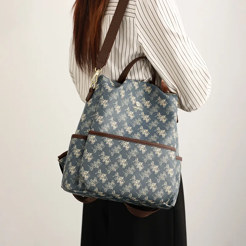 H YXIANG PVC One Shoulder Portable Backpack Unisex Blue-6