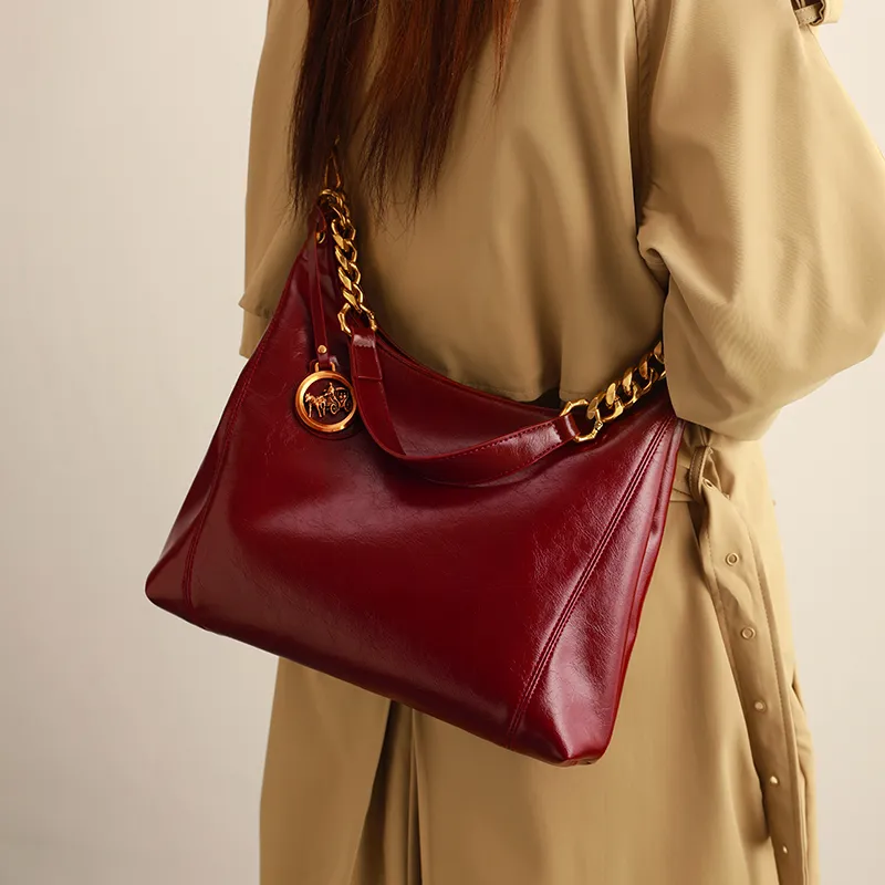 H YXIANG Microfiber Synthetic Leather Shoulder Bag Women's Burgundy-1