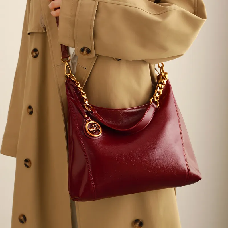 H YXIANG Microfiber Synthetic Leather Shoulder Bag Women's Burgundy-2