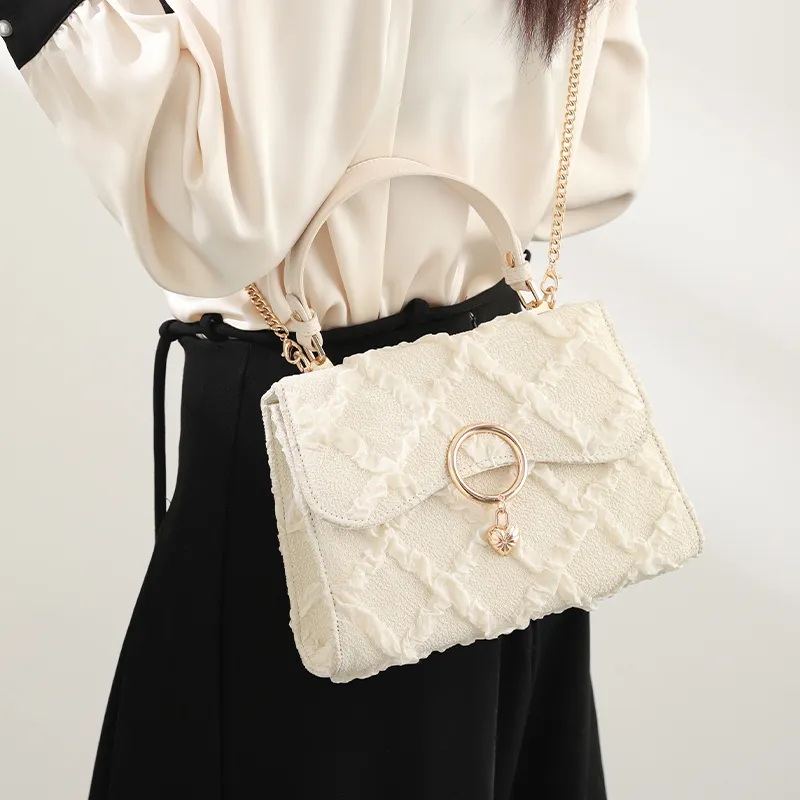 H YXIANG Microfiber Synthetic Leather Handbag Women's Ecru-1