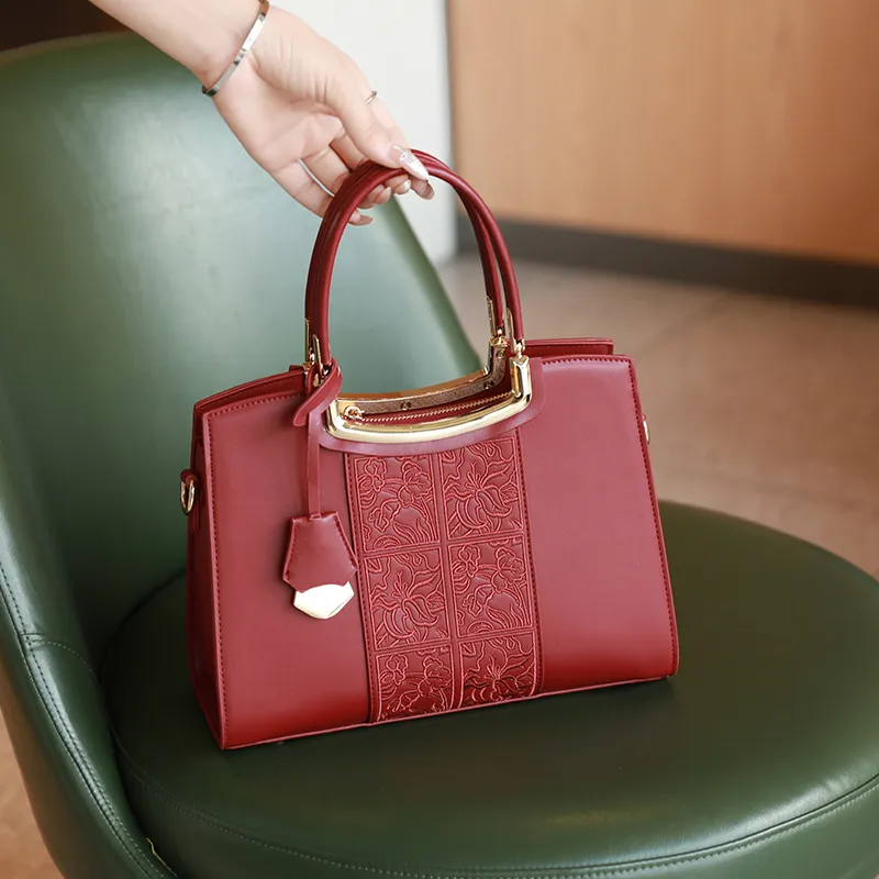H YXIANG Microfiber Synthetic Leather Tote Bag, Shopping Bag, Crossbody Bag, One Shoulder Handbag Women's Red-6