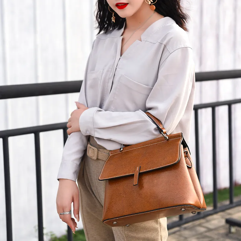 H YXIANG Cow Leather Shoulder Bag Regular Women's Red/Black/Coffee/Brown-8
