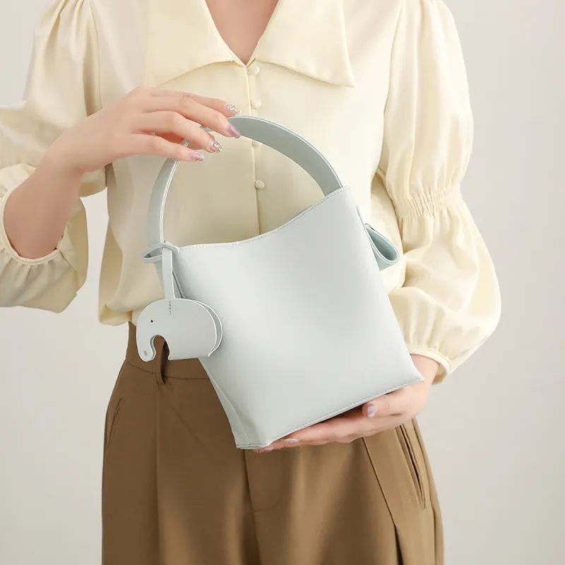 H YXIANG Microfiber Synthetic Leather One Shoulder Handbag Women's Light Blue-5