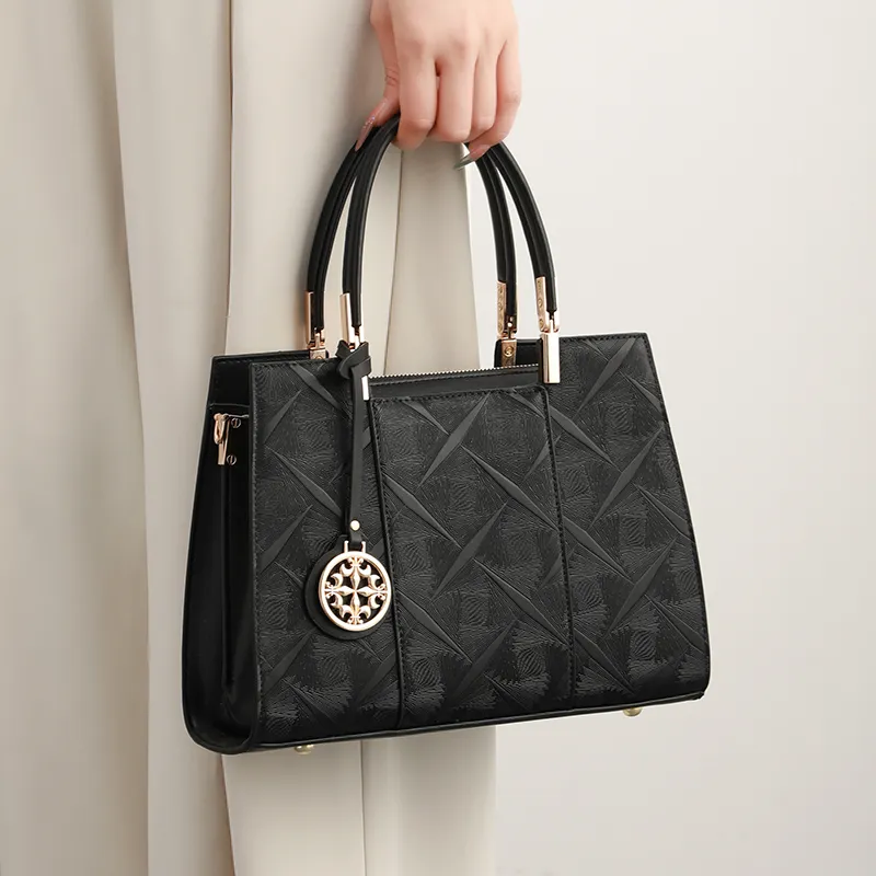 H YXIANG Microfiber Synthetic Leather Handbag Women's Black-5