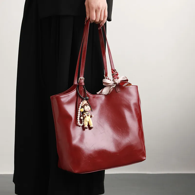 H YXIANG Microfiber Synthetic Leather Tote Bag Shoulder Bag Women's Red-7