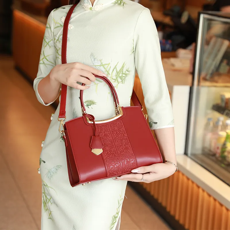 H YXIANG Microfiber Synthetic Leather Tote Bag, Shopping Bag, Crossbody Bag, One Shoulder Handbag Women's Red-3
