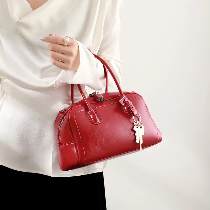 H YXIANG Microfiber Synthetic Leather One Shoulder Handbags Women's Red-5