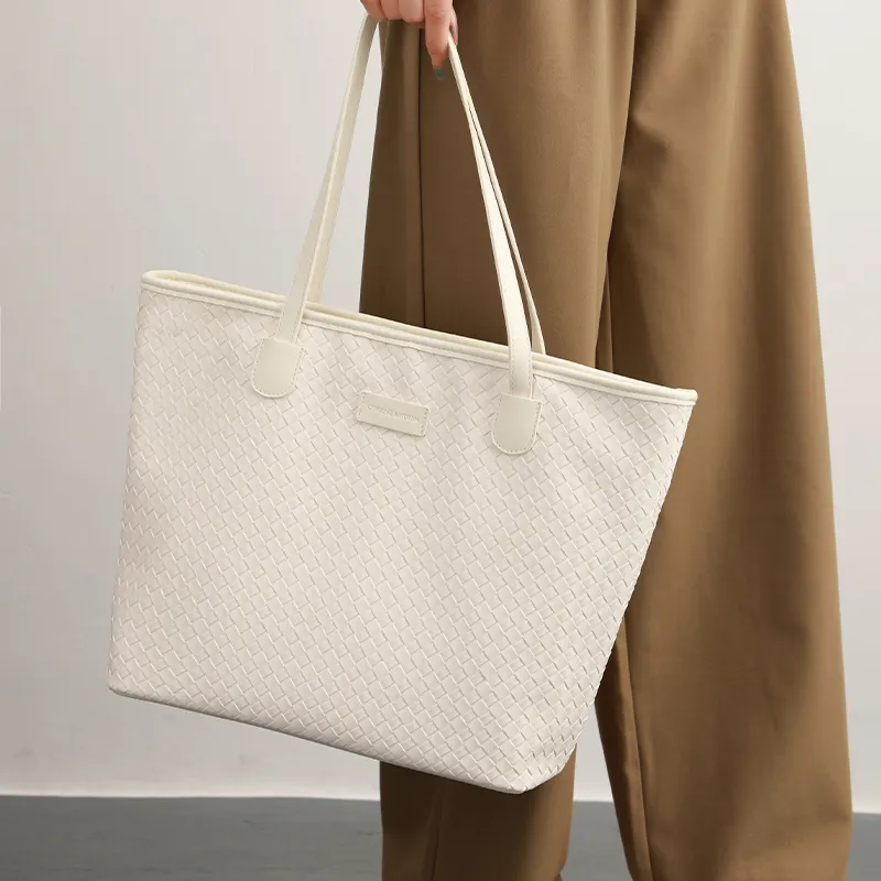 H YXIANG Synthetic Leather Tote Handbag, Shoulder Bag Women's Ecru-4