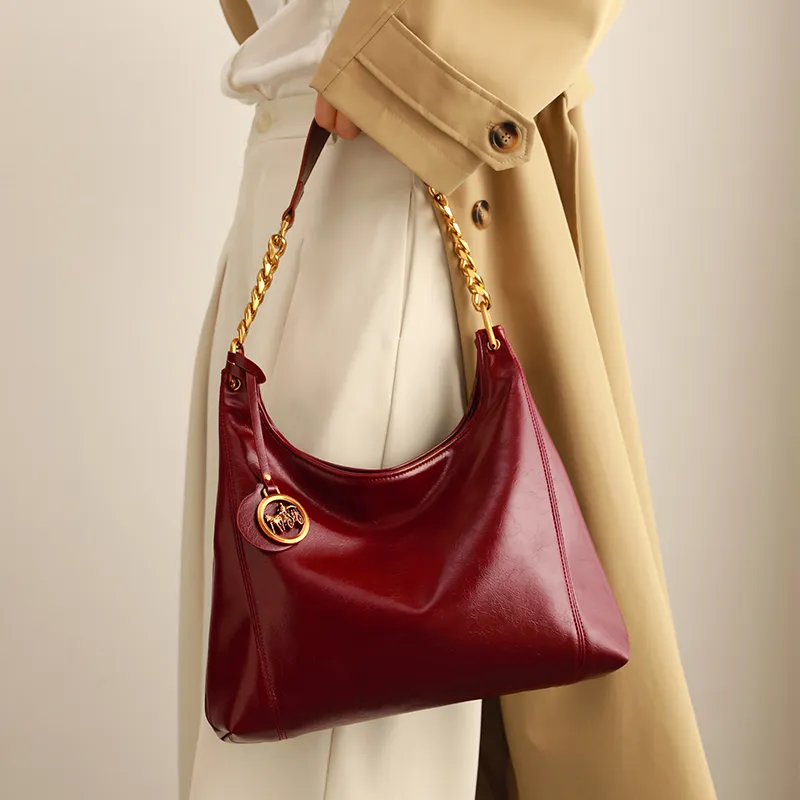 H YXIANG Microfiber Synthetic Leather Shoulder Bag Women's Burgundy-3