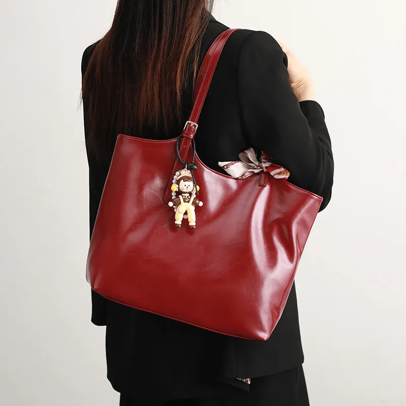 H YXIANG Microfiber Synthetic Leather Tote Bag Shoulder Bag Women's Red-4