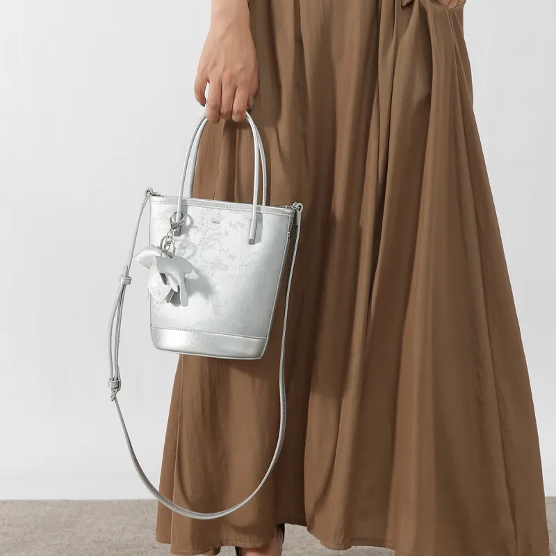 H YXIANG Microfiber Leather Bucket Bag, Shoulder Bag, Crossbody Bag, Handbag Women's Black/White/Pink/Silver-10