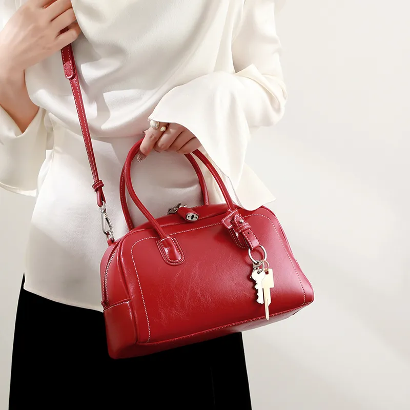 H YXIANG Microfiber Synthetic Leather One Shoulder Handbags Women's Red-4