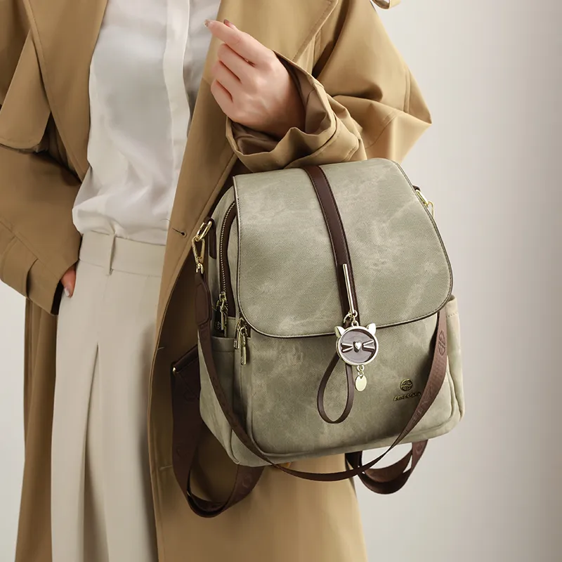 H YXIANG Microfiber Synthetic Leather Backpack Women's Green-5
