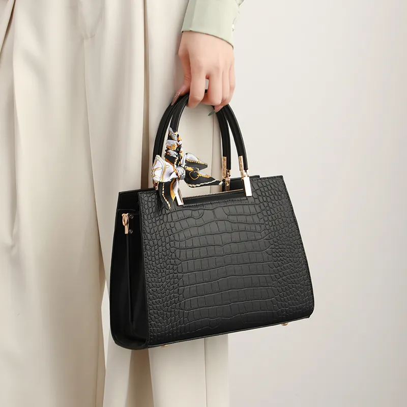 H YXIANG Microfiber Synthetic Leather One Shoulder Handbag Women's Black-4