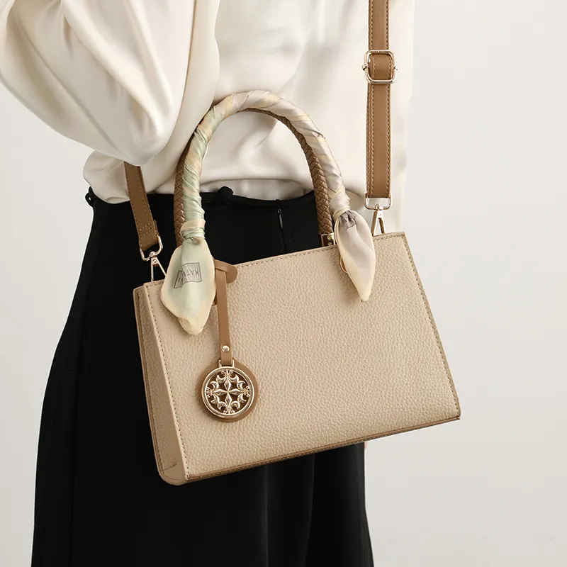 H YXIANG Microfiber Synthetic Leather One Shoulder Handbag Women's Apricot-5