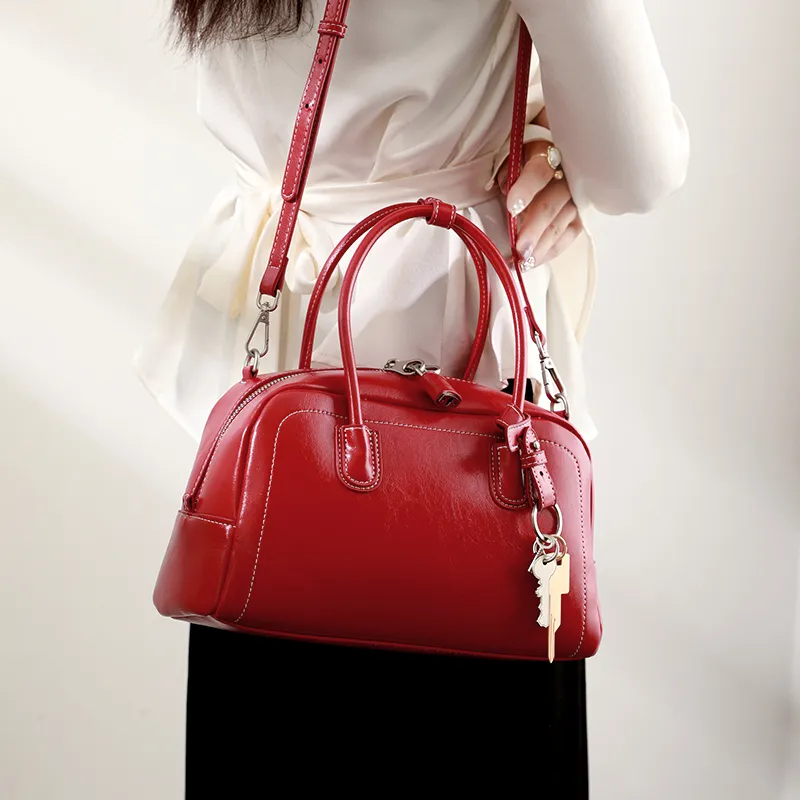 H YXIANG Microfiber Synthetic Leather One Shoulder Handbags Women's Red-2
