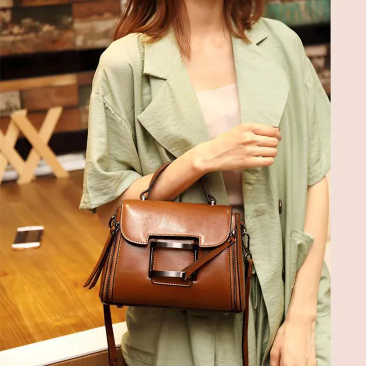 H YXIANG Cow Leather Bucket Bags Shoulder Bag Crossbody Bag Handbag Regular Women's Red/Black/Caramel-3