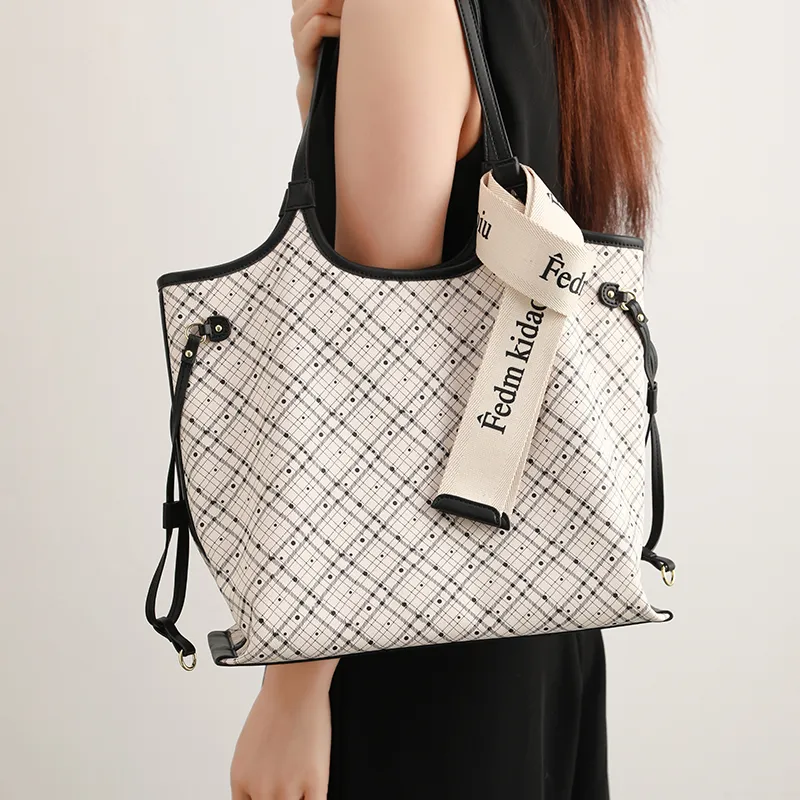 H YXIANG Microfiber Synthetic Leather Tote Bag, Shoulder Bag Women's Ecru-3