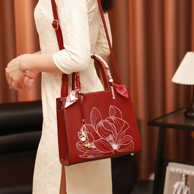 H YXIANG Microfiber Synthetic Leather Bucket Bag, One Shoulder Handbag Regular Women's Red-1