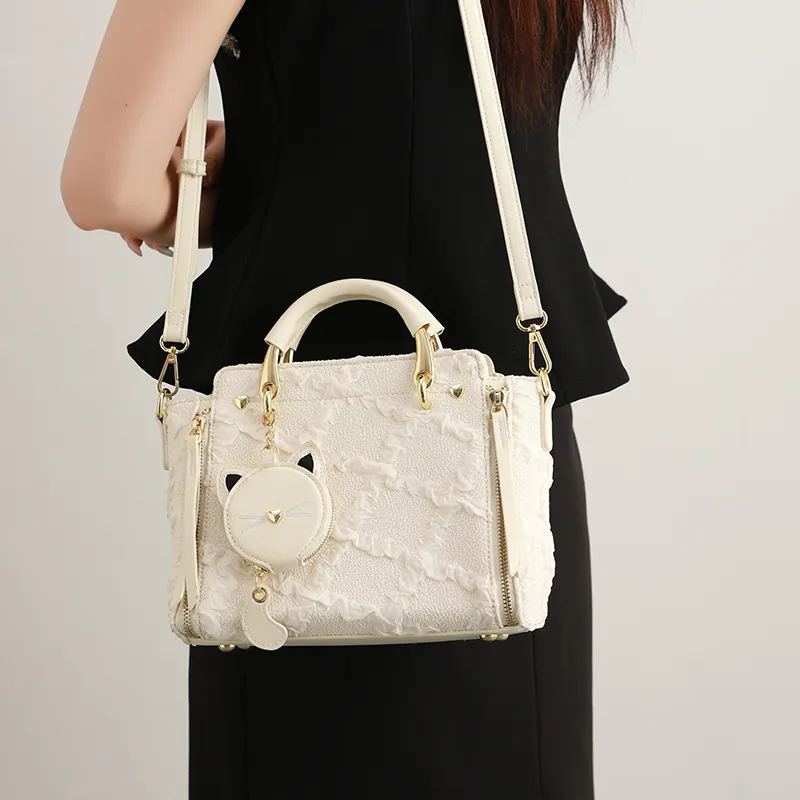 H YXIANG Microfiber Synthetic Leather Shoulder Bag, Crossbody Bag, Handbag Women's Ecru-4
