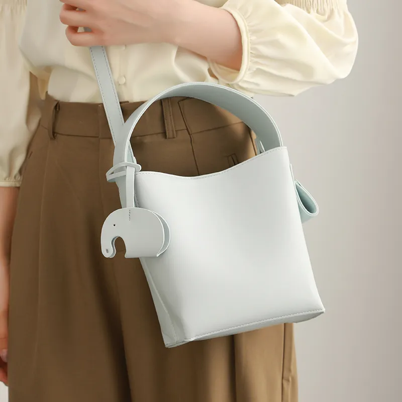 H YXIANG Microfiber Synthetic Leather One Shoulder Handbag Women's Light Blue-2