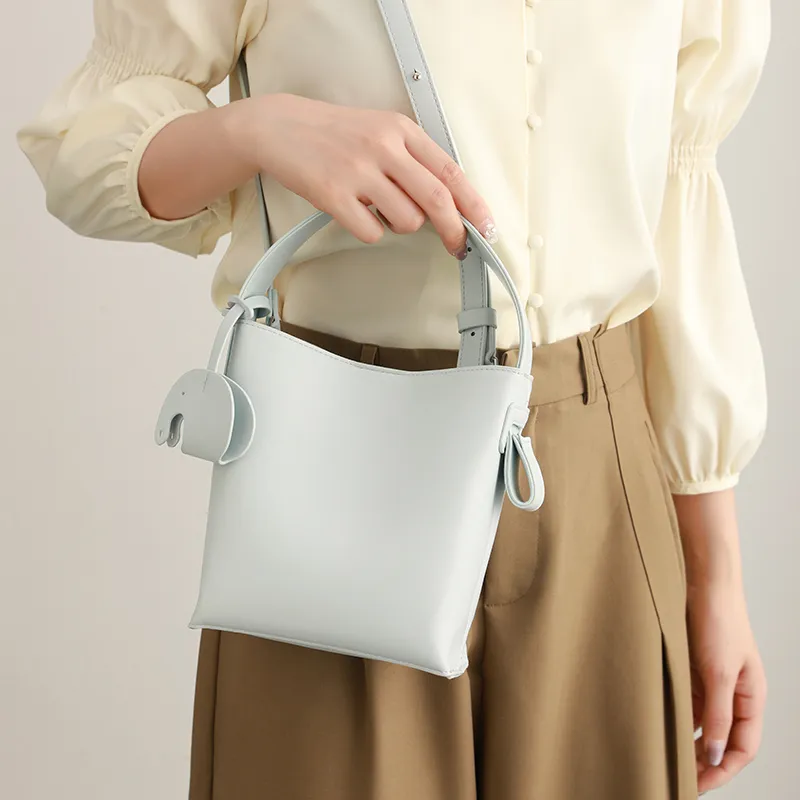 H YXIANG Microfiber Synthetic Leather One Shoulder Handbag Women's Light Blue-3