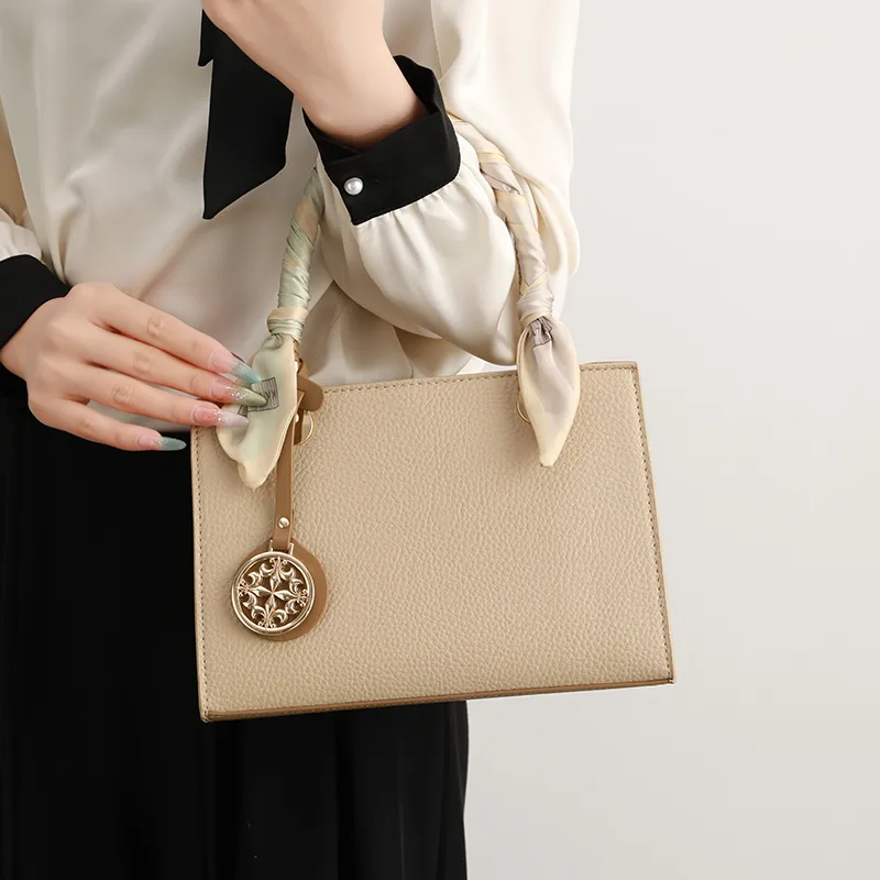 H YXIANG Microfiber Synthetic Leather One Shoulder Handbag Women's Apricot-3