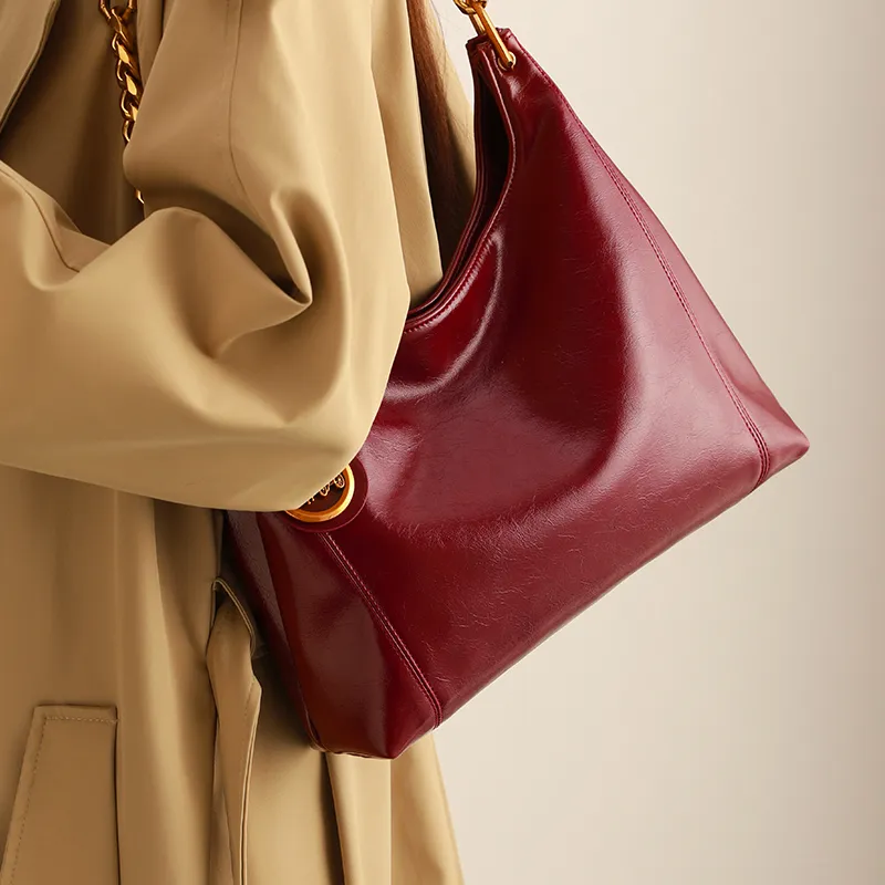 H YXIANG Microfiber Synthetic Leather Shoulder Bag Women's Burgundy-6