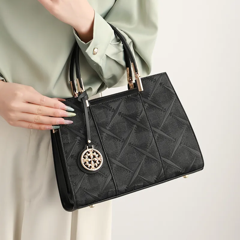 H YXIANG Microfiber Synthetic Leather Handbag Women's Black-4